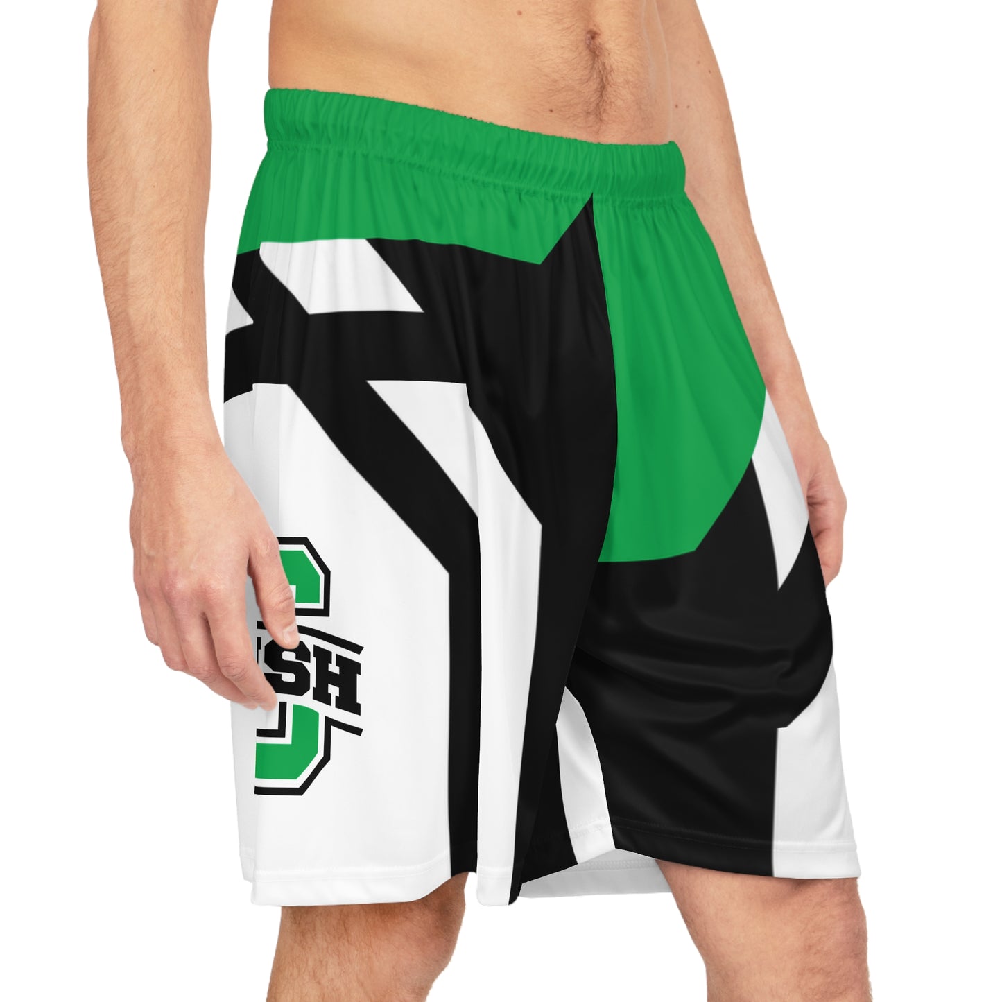 Irish Iconography Basketball Shorts — Green Black All-Over Print