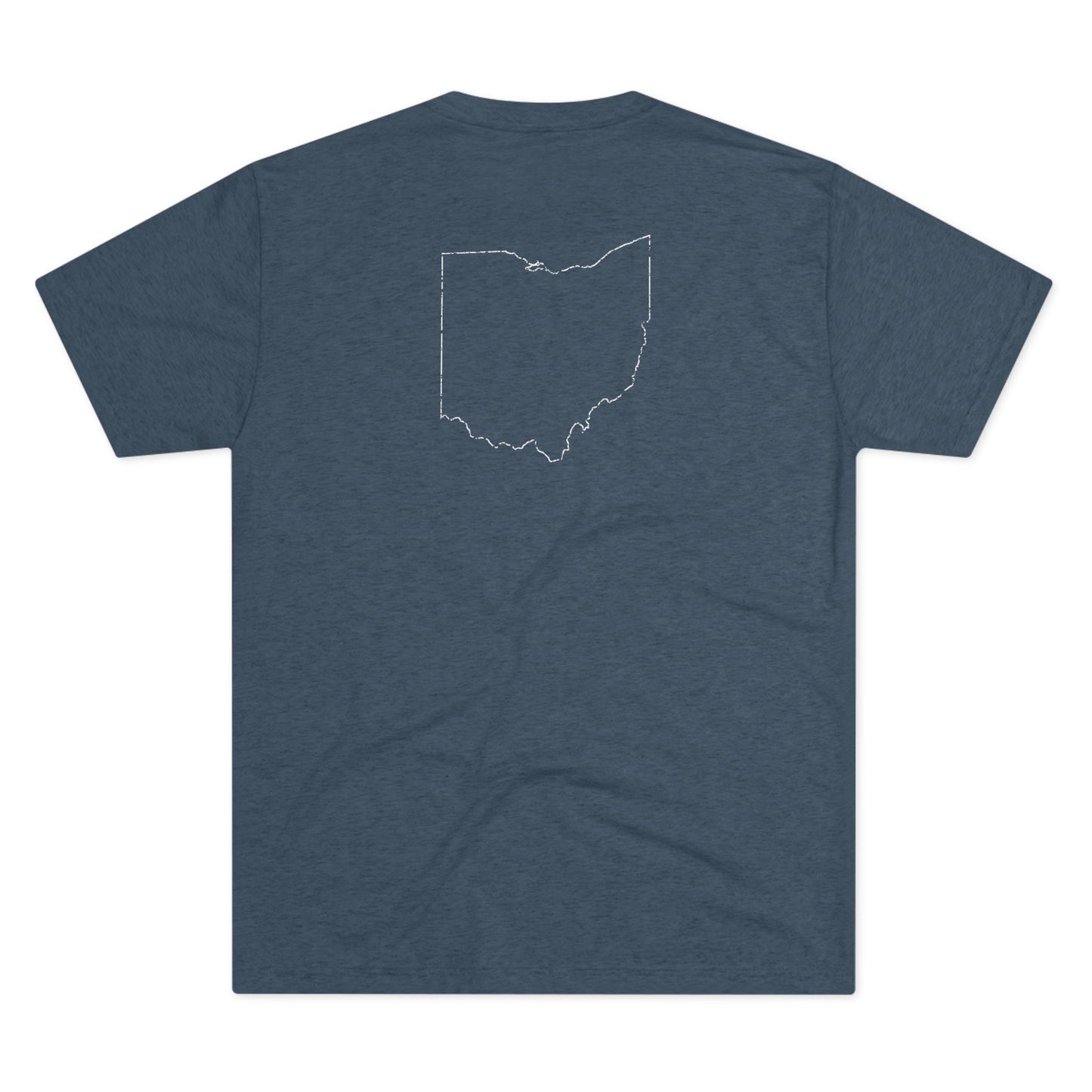 BUCKEYE BY BIRTH_STATE SHAPE (back)-Unisex Tri-Blend Crew Tee