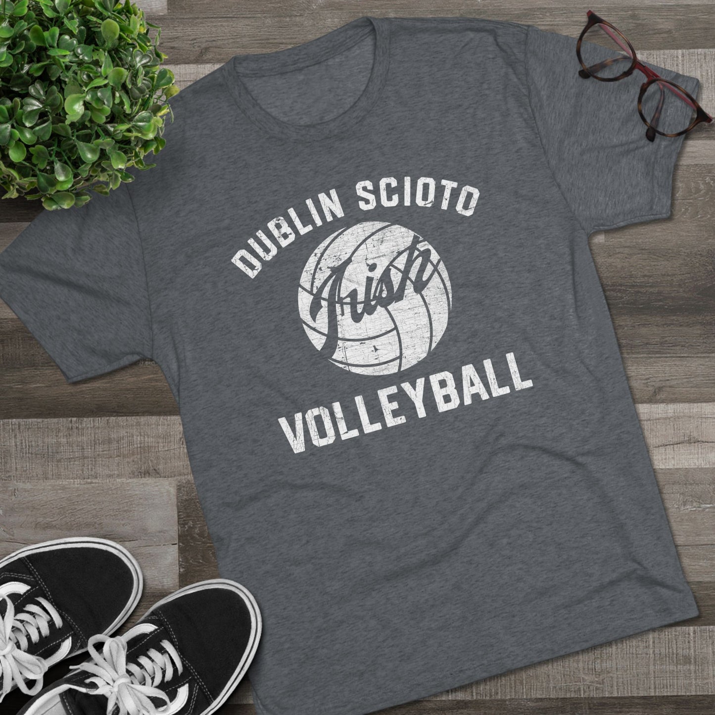 DUBLIN SCIOTO_IRISH VOLLEYBALL_Distressed-Unisex Tri-Blend Crew Tee