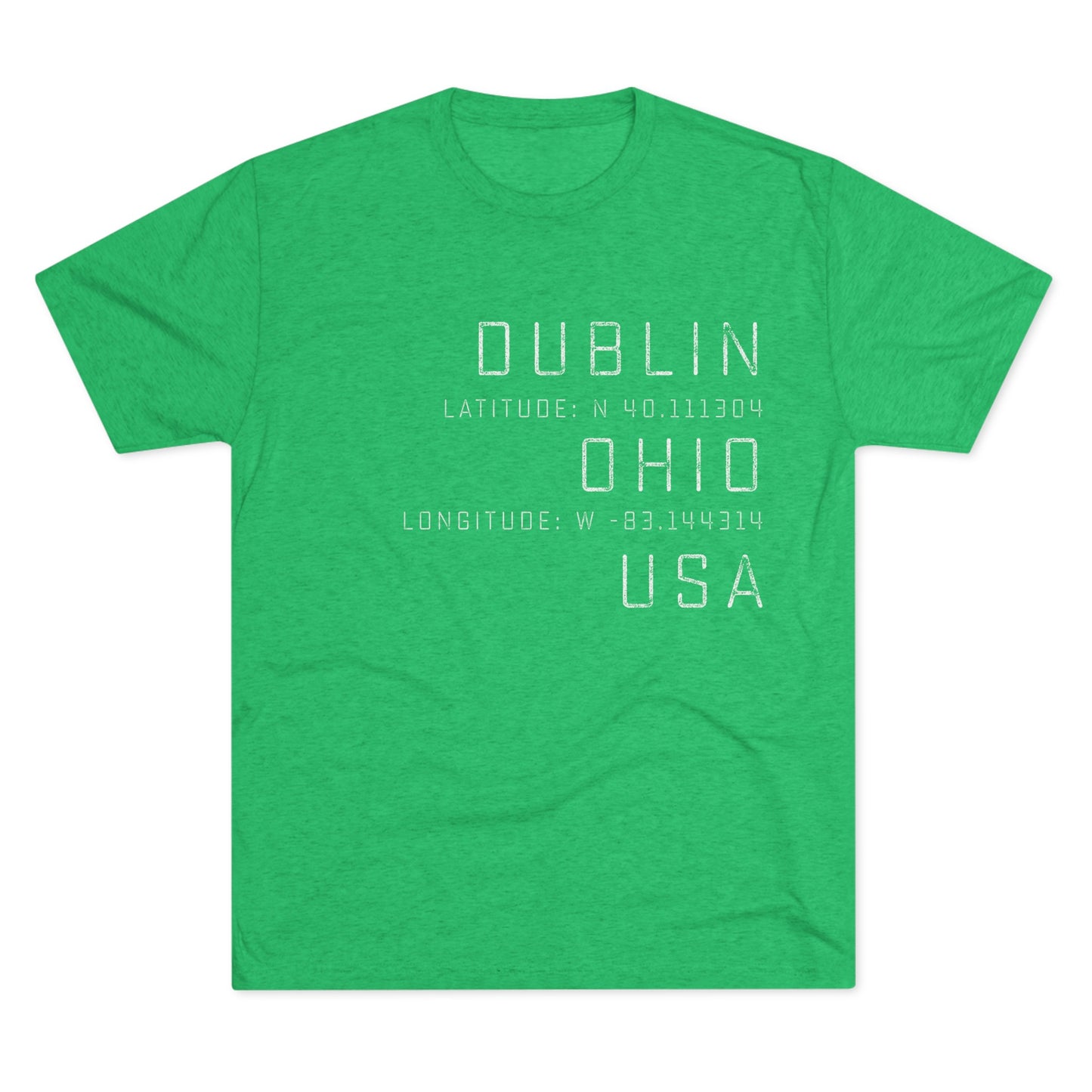 DUBLIN OHIO USA Longitude/Latitude (right align)–White print-Men's Tri-Blend Crew Tee