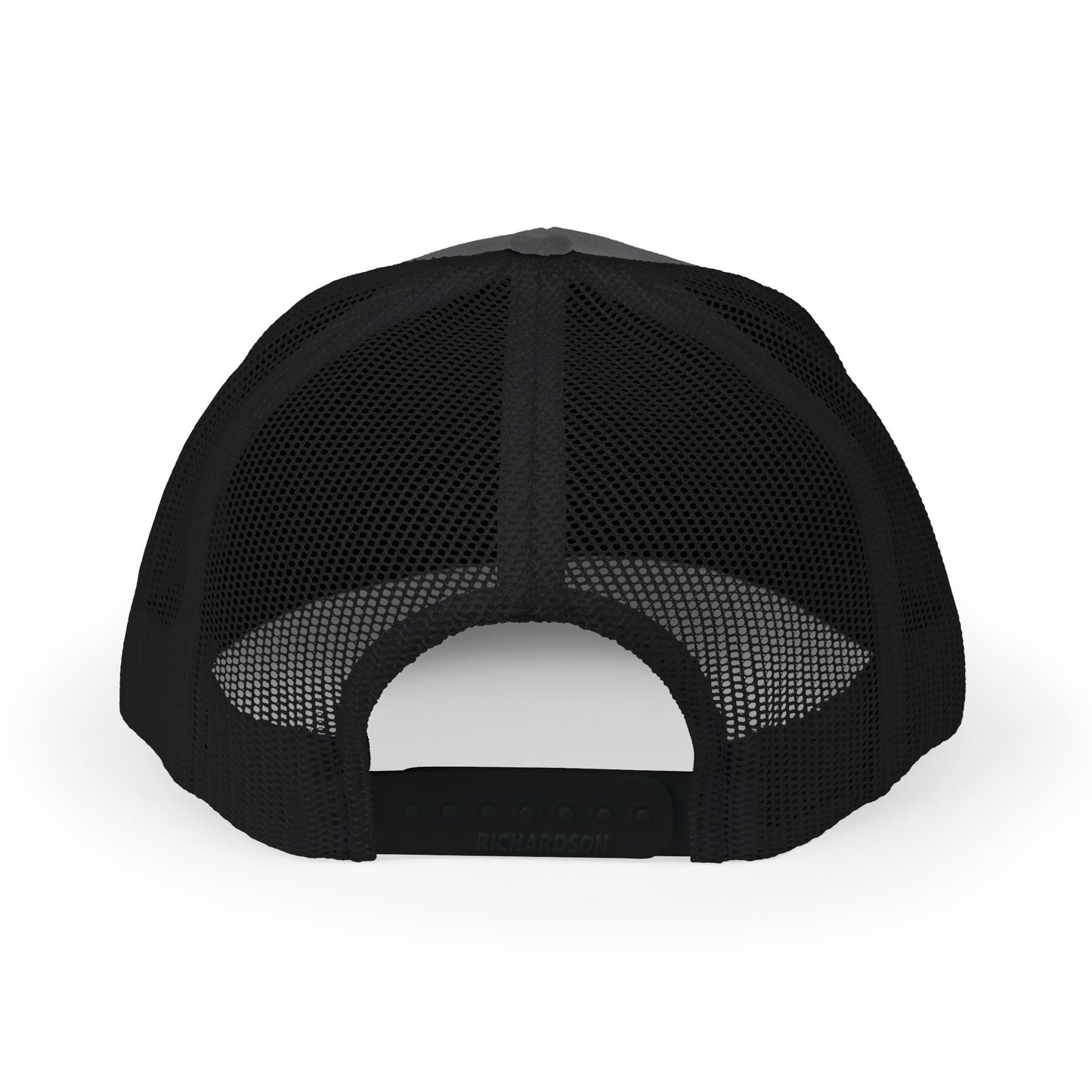 DBLN (outline stroke)_Embroidered-Trucker Snapback Cap — Black Front, White Mesh