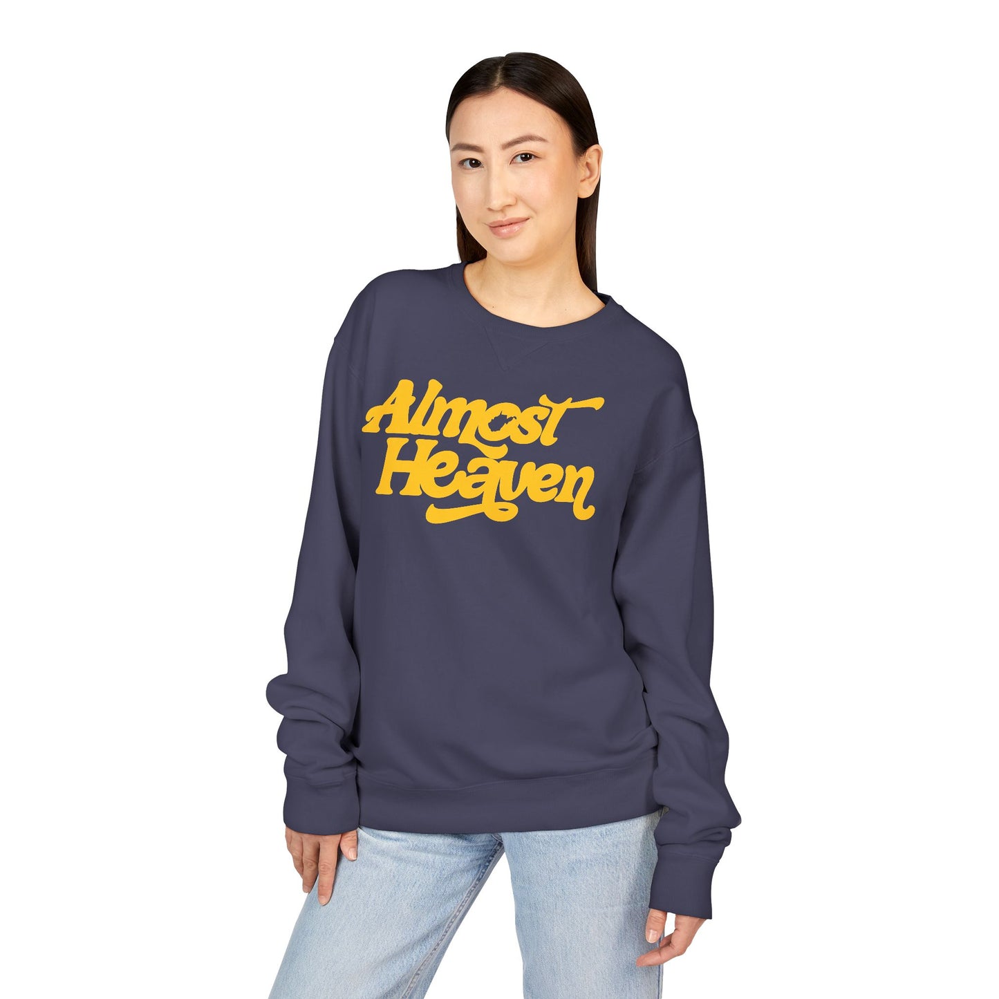 Almost Heaven_(WV STATE KNOCKOUT)_COMFORT WASH-Crewneck Sweatshirt — Retro Graphic Pullover