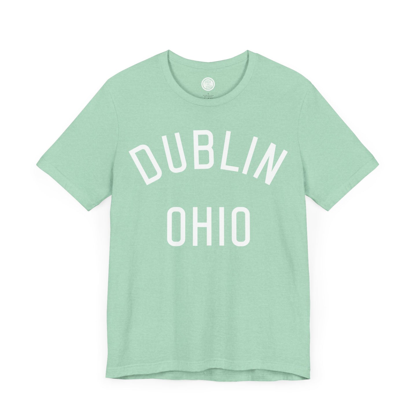 DUBLIN (arched type) OHIO-WHITE PRINT ON VARIOUS GREEN OPTIONS-Unisex Jersey Short Sleeve Tee