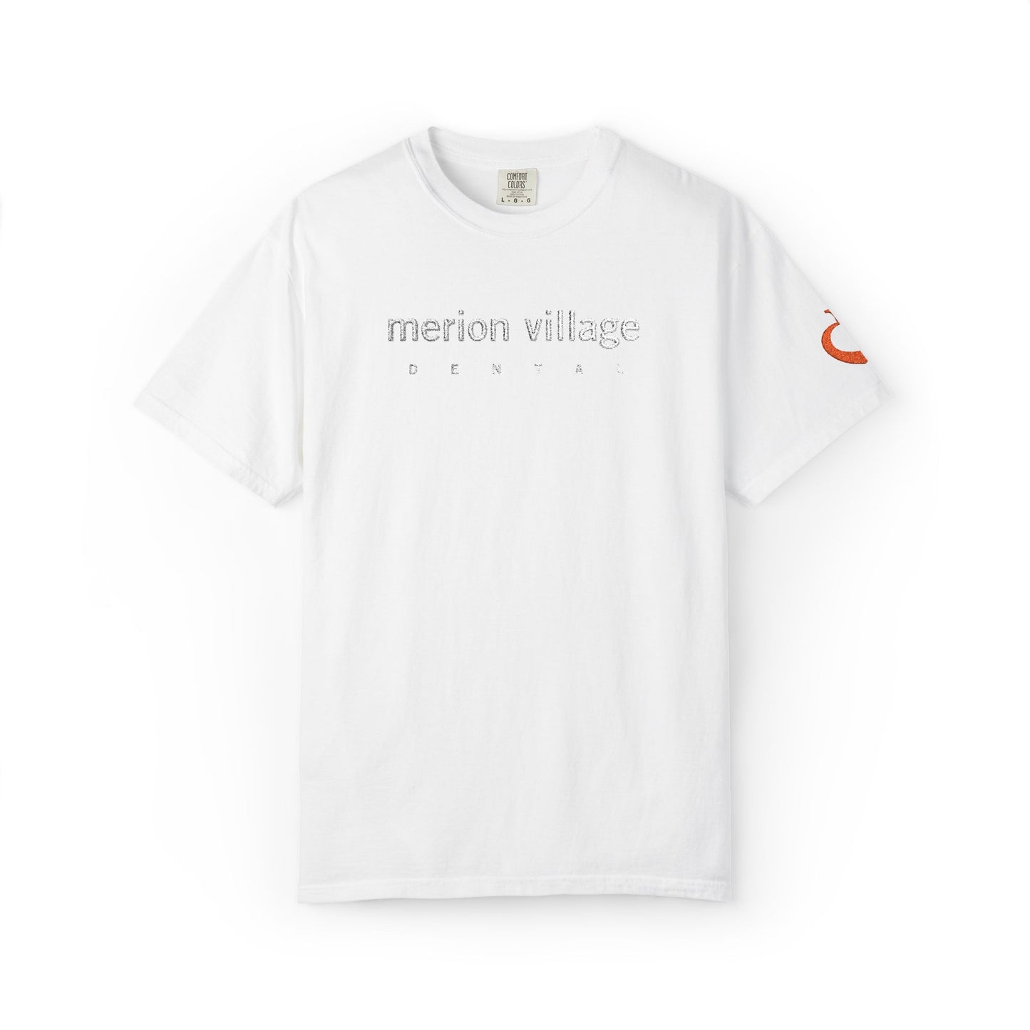 White thread – MVD_MERION VILLAGE DENTAL_embroidery – Apple-Heart icon sleeve_embroidery - T-Shirt