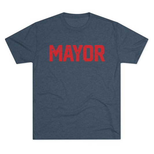Mayor Vintage Lettering Tee — Bold Red Graphic Shirt