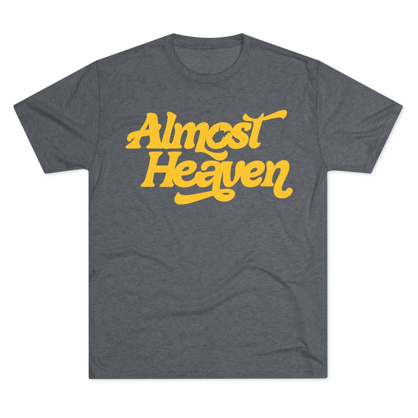 Almost Heaven Tee_(WV STATE KNOCKOUT)-1-color brighter yellow — Retro Script Graphic Shirt
