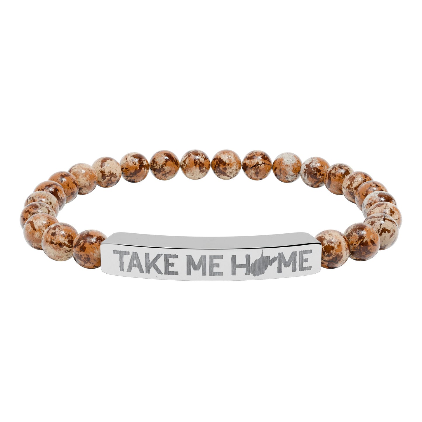 TAKE ME HOME_WV STATE SHAPE – Engraved Natural Stone Stretch Bar Bracelet