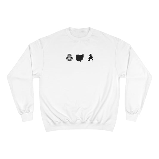 3 Icons_SCIOTO_OH STATE SHAPE_LEPRECHAUN SILHOUETTE-Champion Sweatshirt