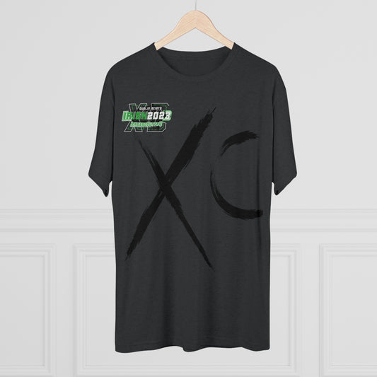 XC brush stroke_IRISH 2023 CROSS COUNTRY (upper chest)-IRISH (back race stripe)-Unisex Tri-Blend Crew Tee