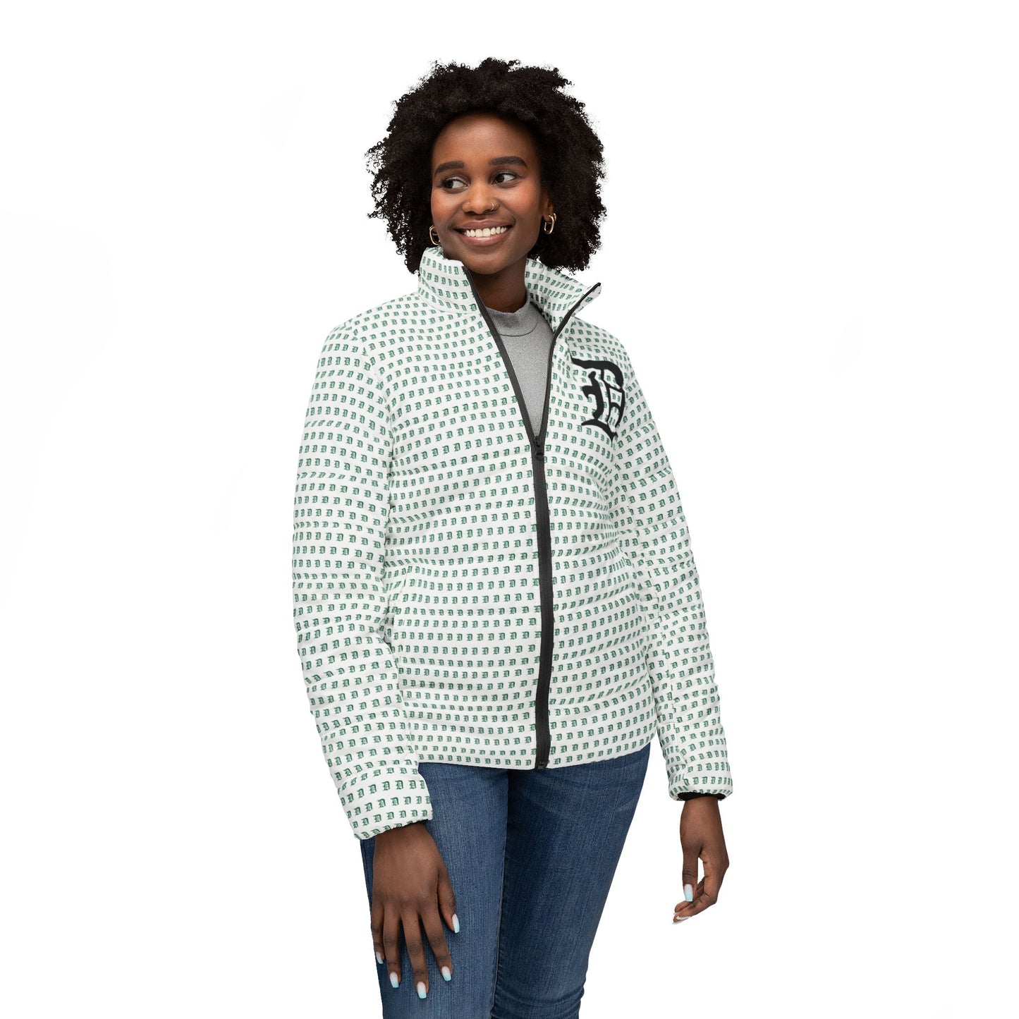 Script D (pattern is green Script D) - Women’s Puffer Jacket (AOP)