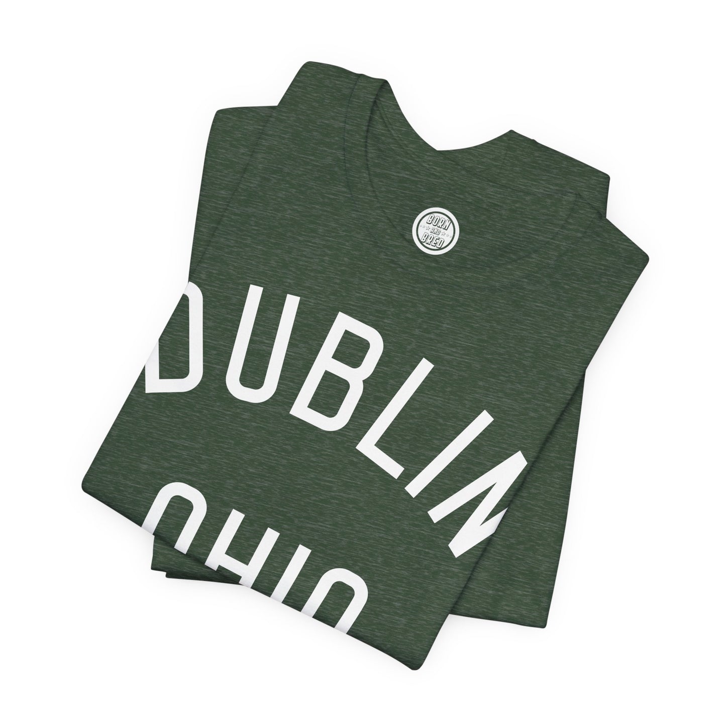 DUBLIN (arched type) OHIO-WHITE PRINT ON VARIOUS GREEN OPTIONS-Unisex Jersey Short Sleeve Tee