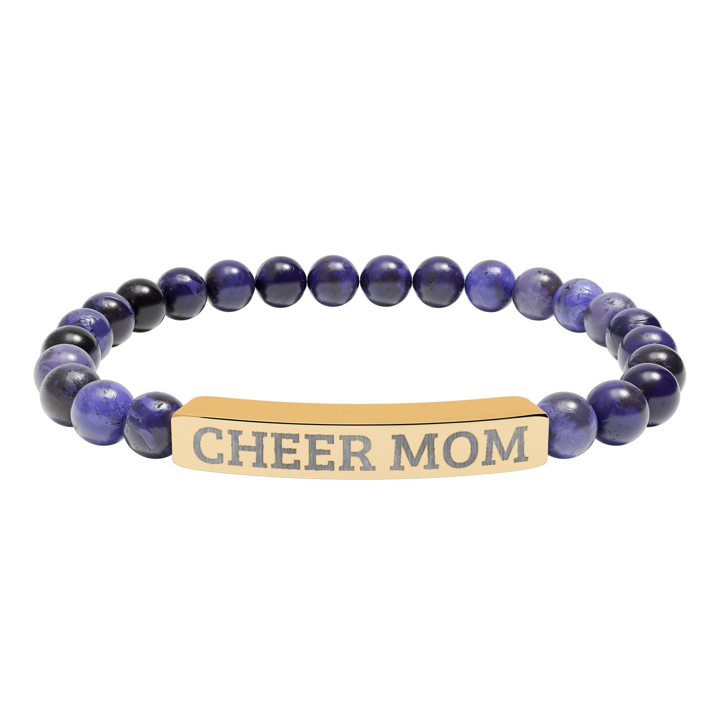 CHEER MOM – Engraved Natural Stone Stretch Bar Bracelet