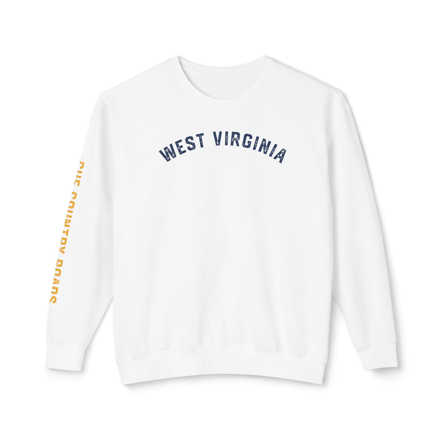 WEST VIRGINIA (arched type)_CUE COUNTRY ROADS (sleeve)-Unisex Lightweight Crewneck Sweatshirt