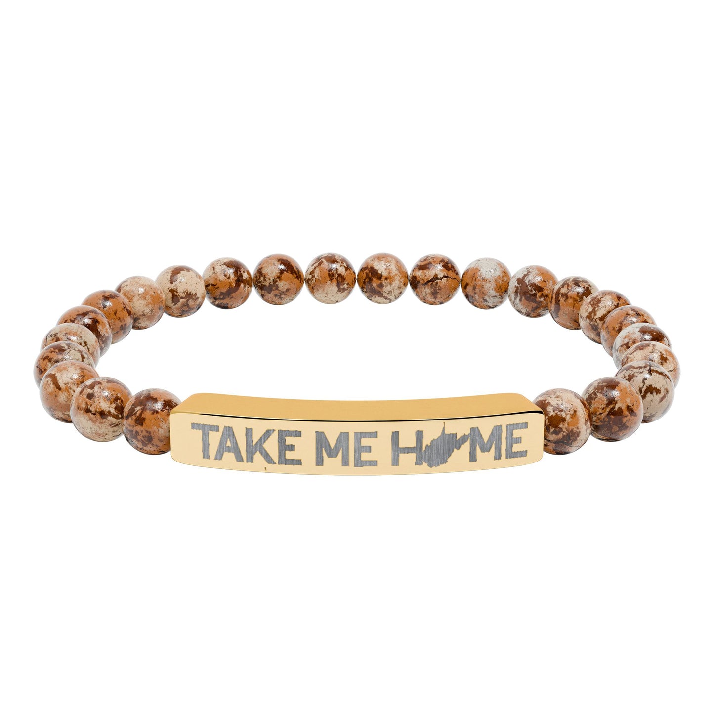 TAKE ME HOME_WV STATE SHAPE – Engraved Natural Stone Stretch Bar Bracelet