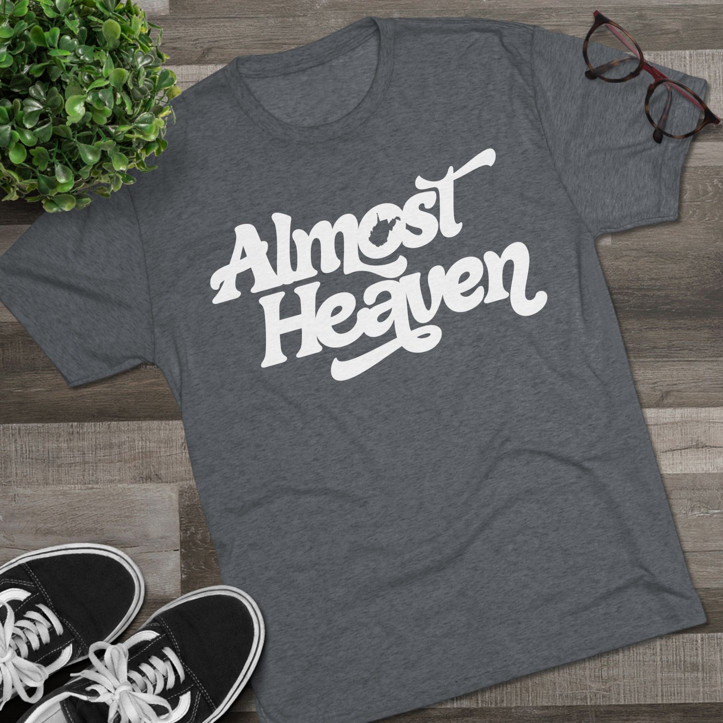 Almost Heaven Tee_(WV STATE KNOCKOUT)-1-color white — Retro Script Graphic Shirt