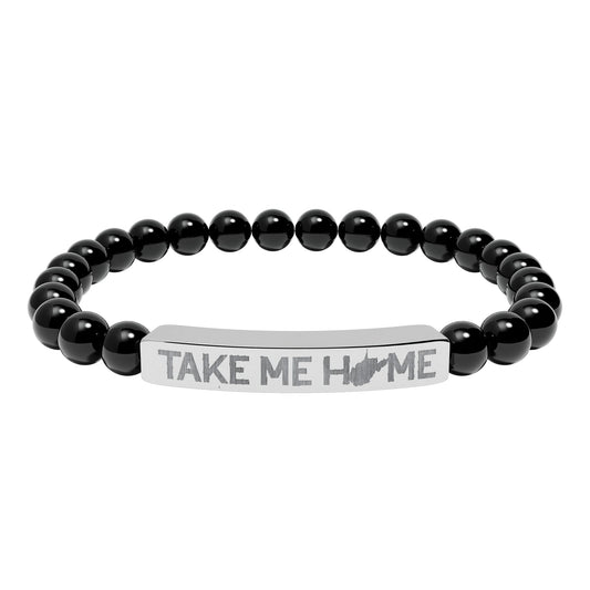 TAKE ME HOME_WV STATE SHAPE – Engraved Natural Stone Stretch Bar Bracelet