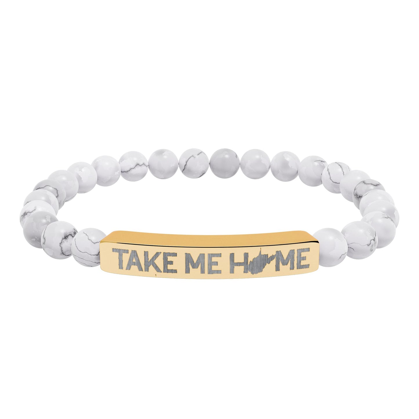 TAKE ME HOME_WV STATE SHAPE – Engraved Natural Stone Stretch Bar Bracelet