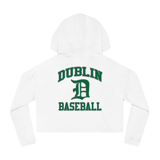 GREEN SOX logo (front)_DUBLIN BASEBALL Script D (back)-Women’s Cropped Hooded Sweatshirt