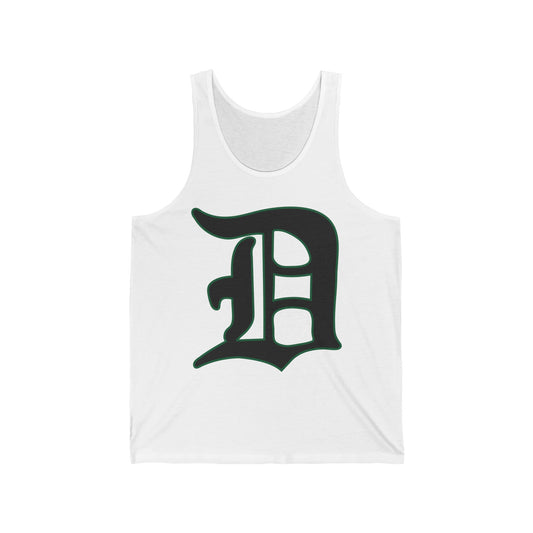 Script D (black with green outline)-Unisex Jersey Tank