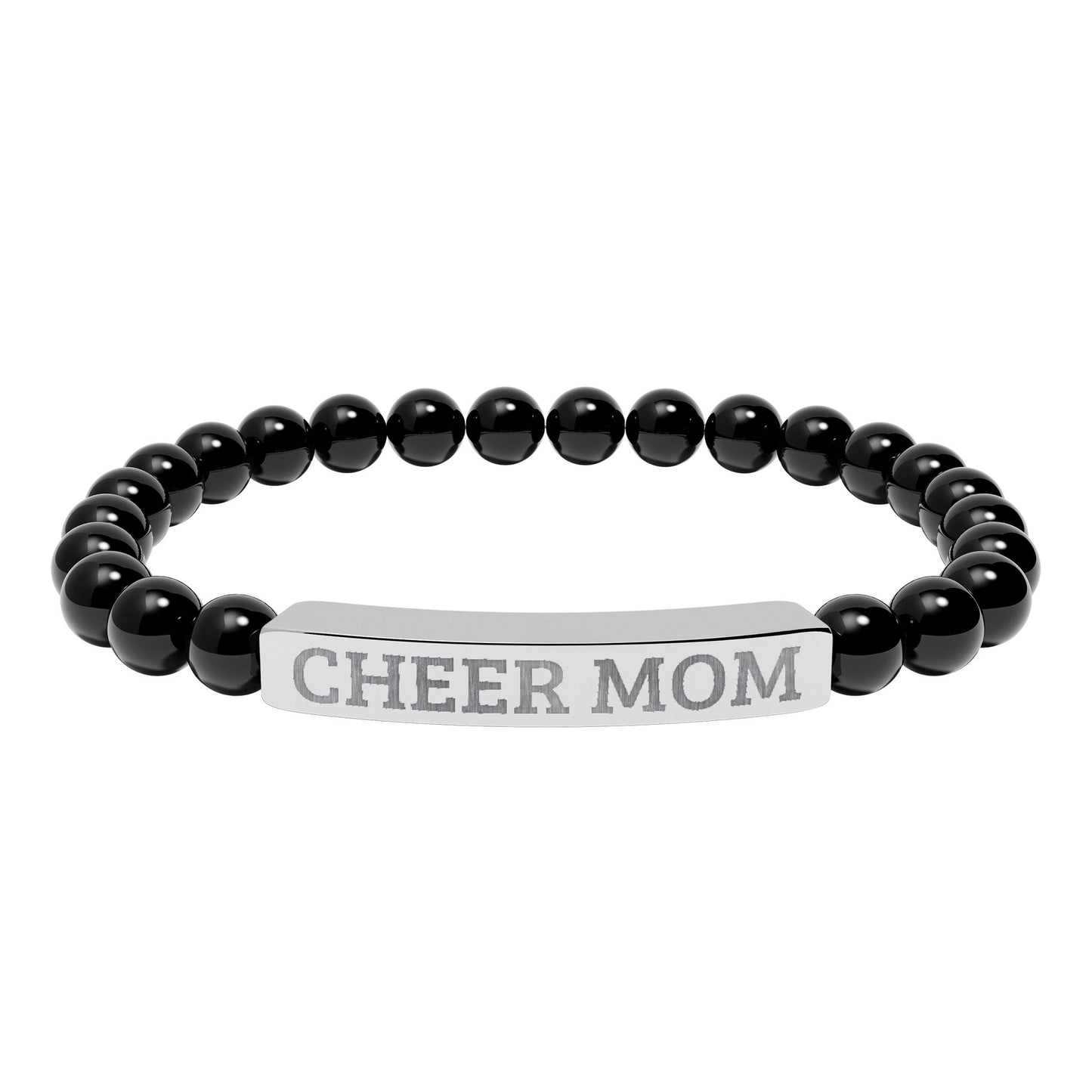 CHEER MOM – Engraved Natural Stone Stretch Bar Bracelet
