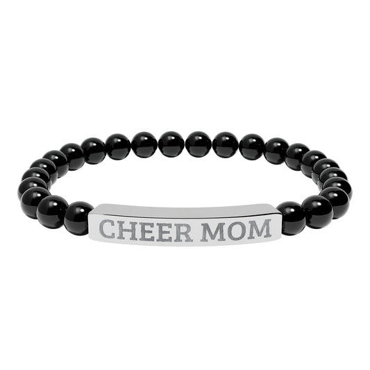 CHEER MOM – Engraved Natural Stone Stretch Bar Bracelet