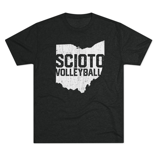 SCIOTO VOLLEYBALL_OH STATE SHAPE (Distressed) - Unisex Tri-Blend Crew Tee