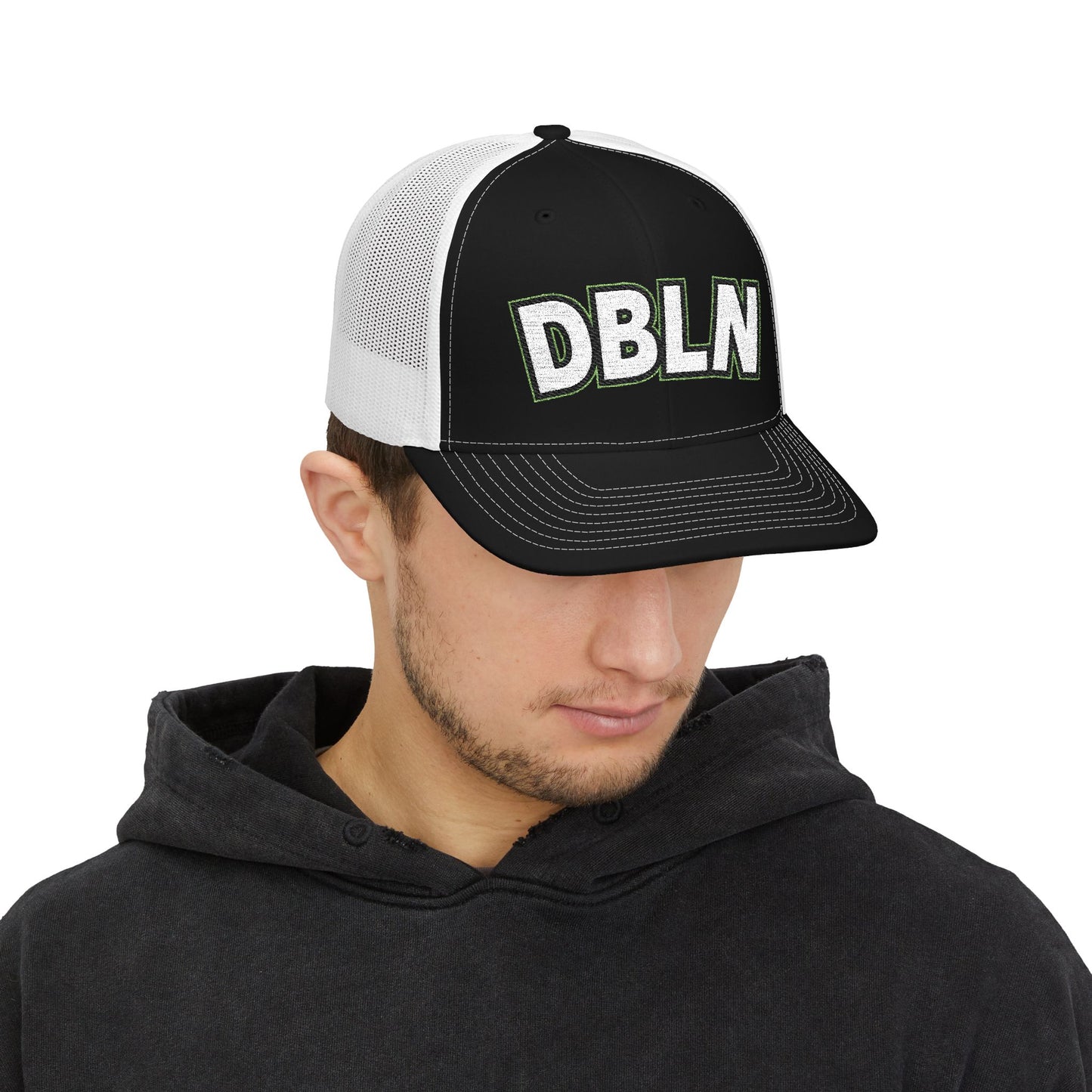 DBLN Embroidered Trucker Hat — Retro Patch Snapback Cap