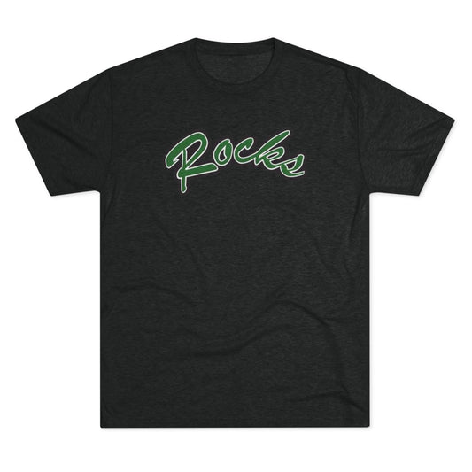 Rocks Script Tee — Retro Green Script Graphic T-Shirt