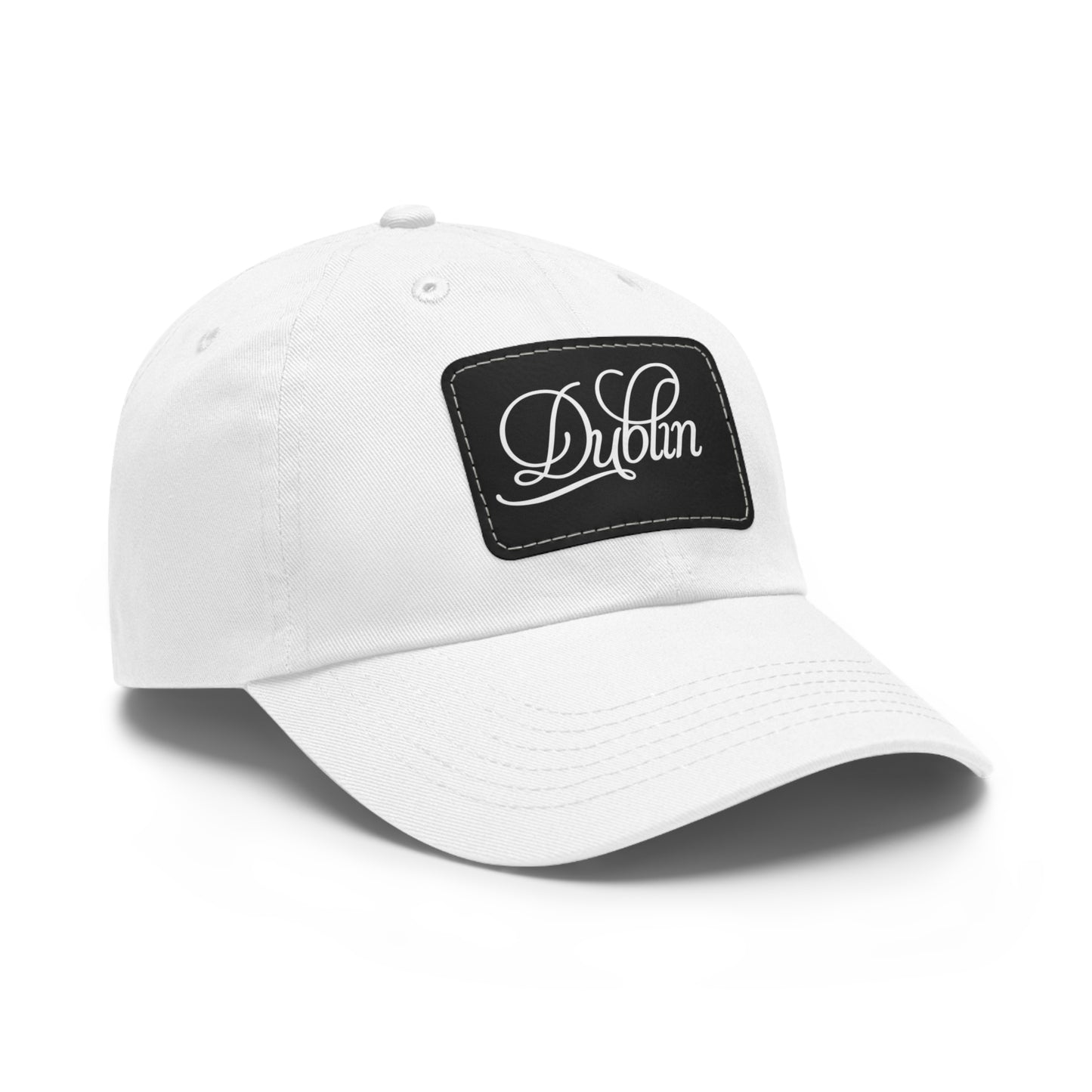 Dublin (script)-Dad Hat with Leather Patch (Rectangle)