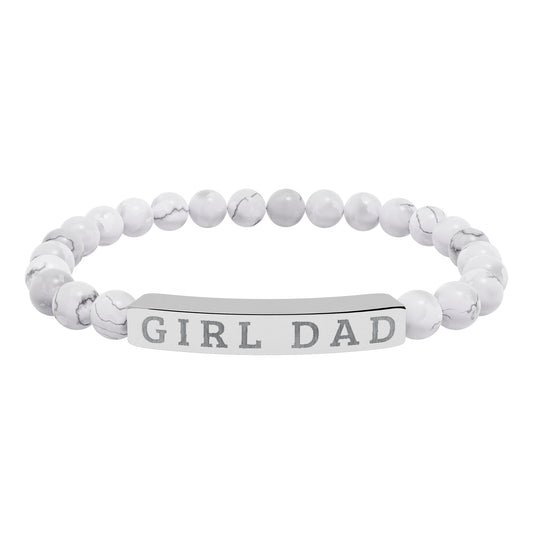 GIRL DAD – Engraved Natural Stone Stretch Bar Bracelet