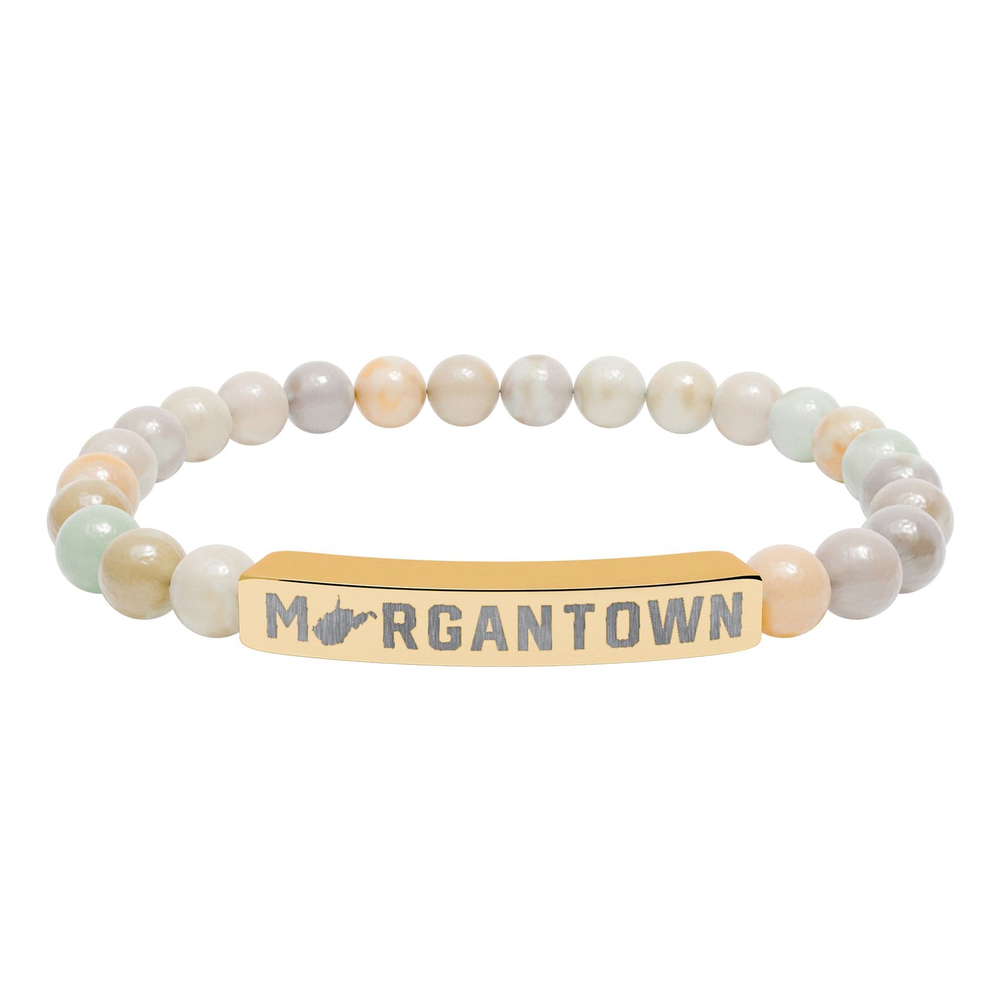 MORGANTOWN_WV STATE SHAPE – Engraved Natural Stone Stretch Bar Bracelet