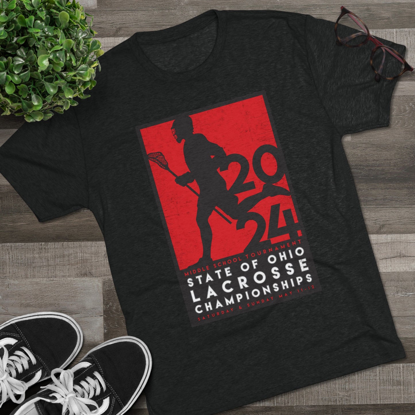 LTD_2024 LACROSSE POSTER -T DESIGN–(back) HELMET_Unisex Tri-Blend Crew Tee