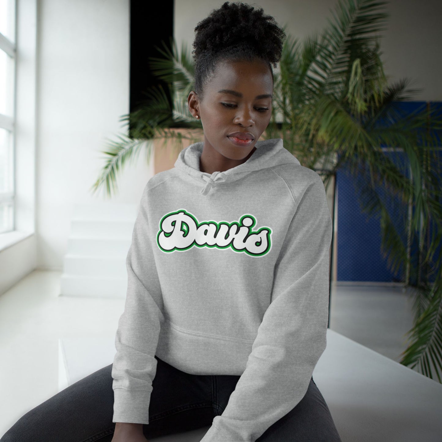 DAVIS (script bubble letters) Black outline - Unisex Fleece Hoodie