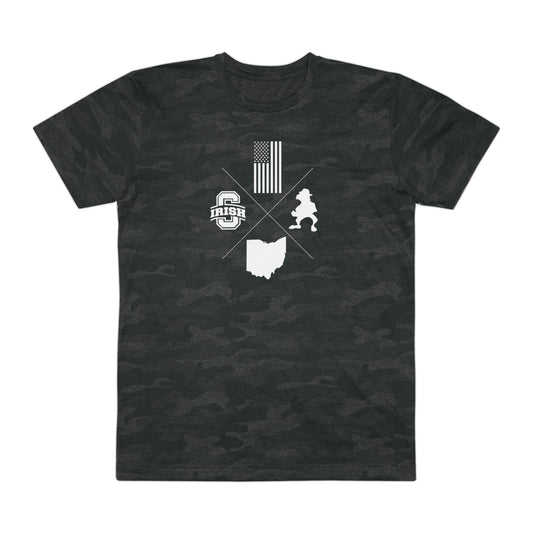 ICONS_STARS AND STRIPES_SCIOTO LOGO_OH STATE SHAPE_LEPRECHAUN SILHOUETTE-Men's Fine Jersey Tee