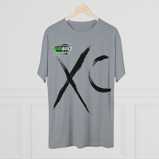 XC brush stroke_IRISH 2023 CROSS COUNTRY (upper chest)-IRISH (back race stripe)-Unisex Tri-Blend Crew Tee