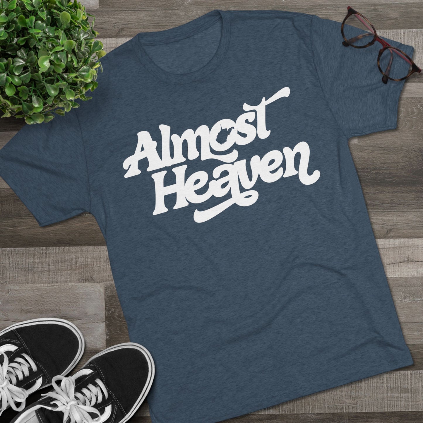 Almost Heaven Tee_(WV STATE KNOCKOUT)-1-color white — Retro Script Graphic Shirt