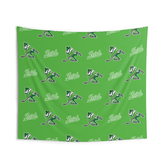 Hockey Player Pattern Indoor Wall Tapestry – Green Team Logo Repeat
