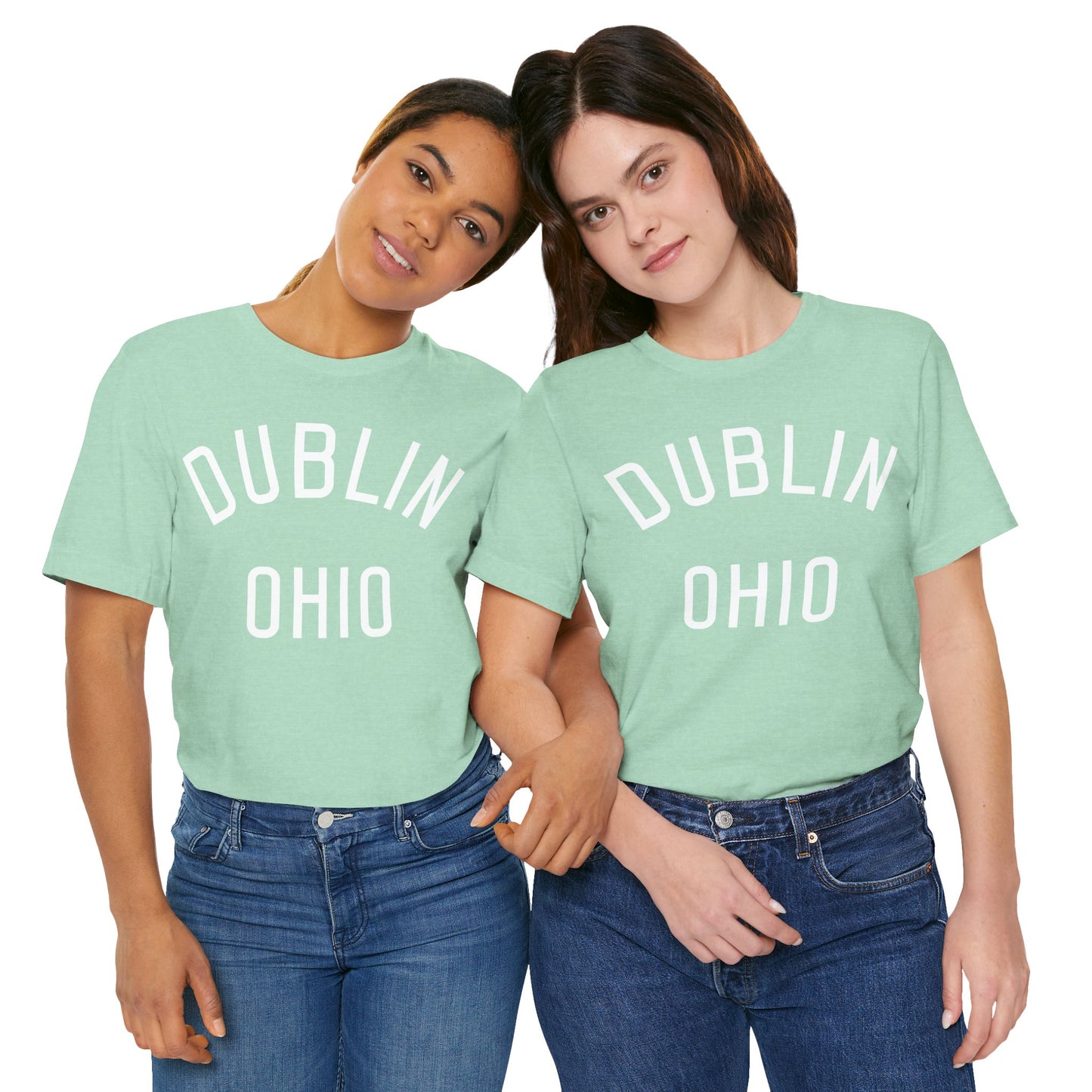 DUBLIN (arched type) OHIO-WHITE PRINT ON VARIOUS GREEN OPTIONS-Unisex Jersey Short Sleeve Tee