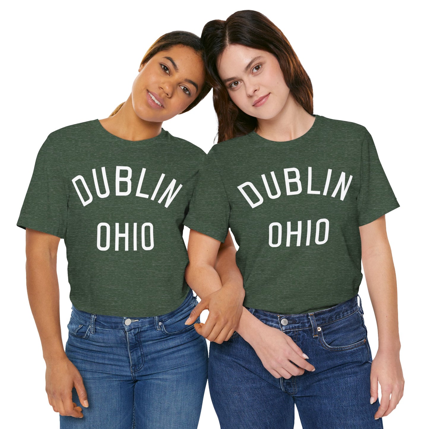 DUBLIN (arched type) OHIO-WHITE PRINT ON VARIOUS GREEN OPTIONS-Unisex Jersey Short Sleeve Tee