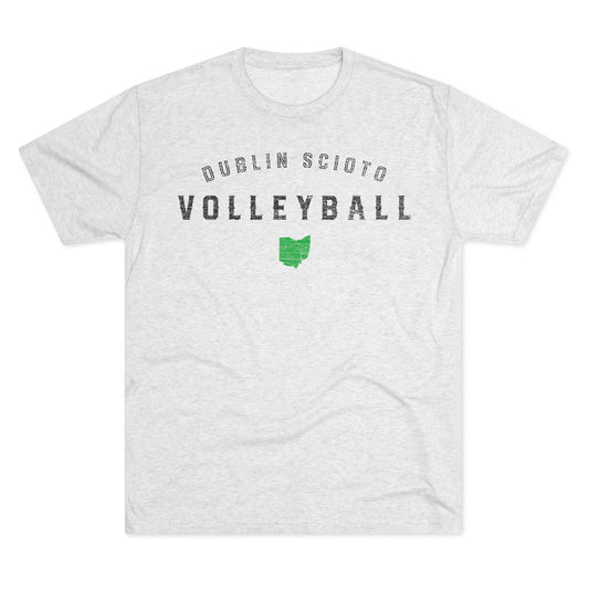 DUBLIN SCIOTO_VOLLEYBALL_STATE SHAPE_Distressed-Unisex Tri-Blend Crew Tee