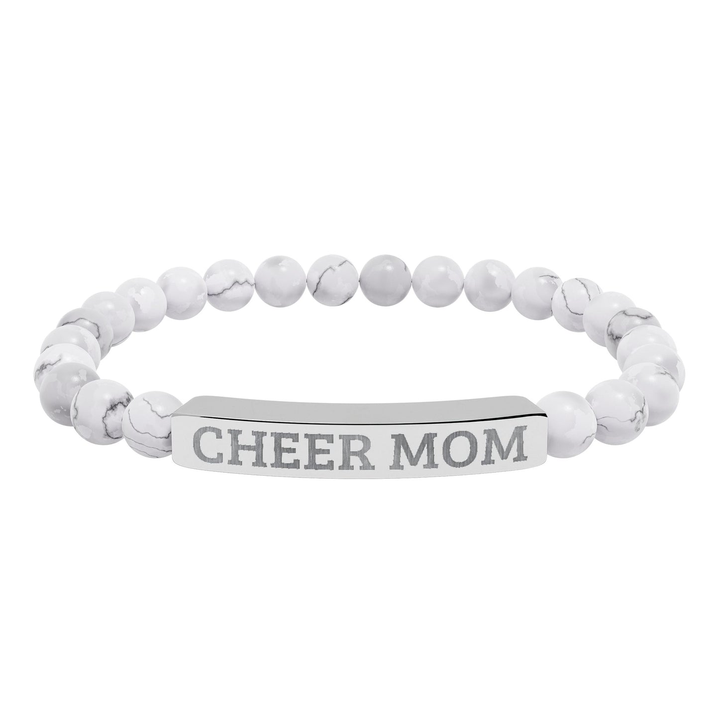 CHEER MOM – Engraved Natural Stone Stretch Bar Bracelet