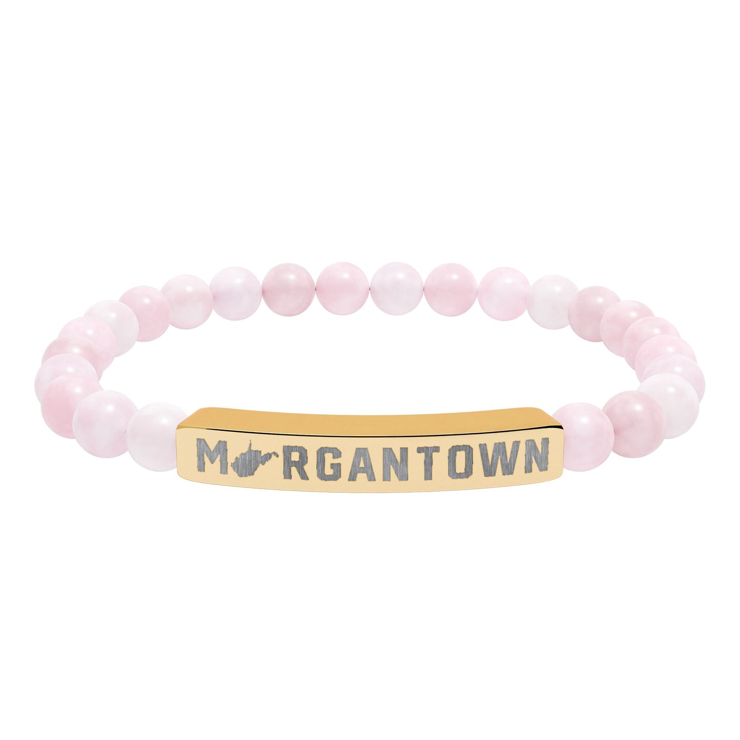 MORGANTOWN_WV STATE SHAPE – Engraved Natural Stone Stretch Bar Bracelet