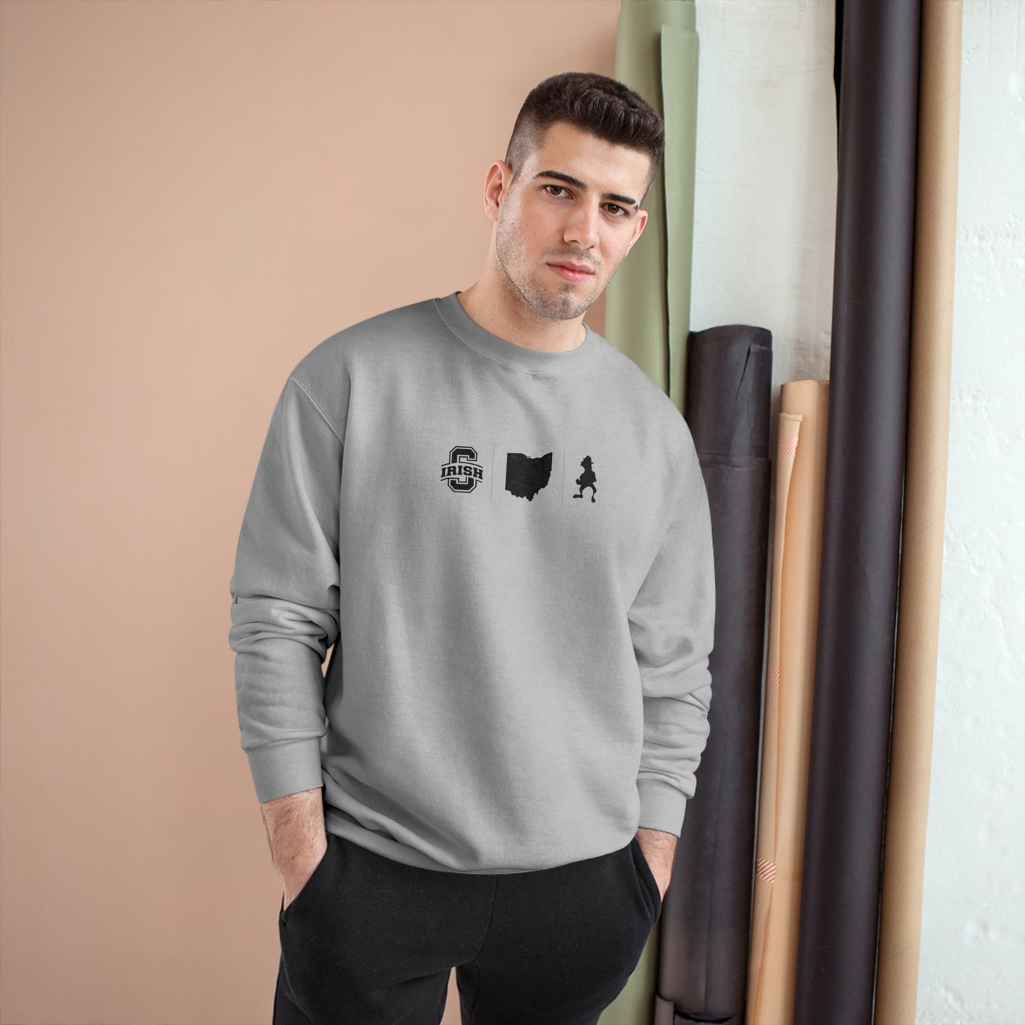 3 Icons_SCIOTO_OH STATE SHAPE_LEPRECHAUN SILHOUETTE-Champion Sweatshirt