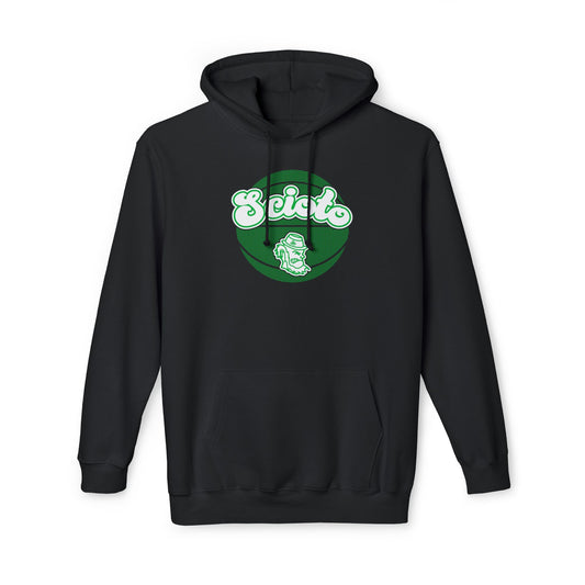 Scioto script (bubble letters)_basketball texture_Leprechaun icon-Unisex Hooded Sweatshirt, Made in US