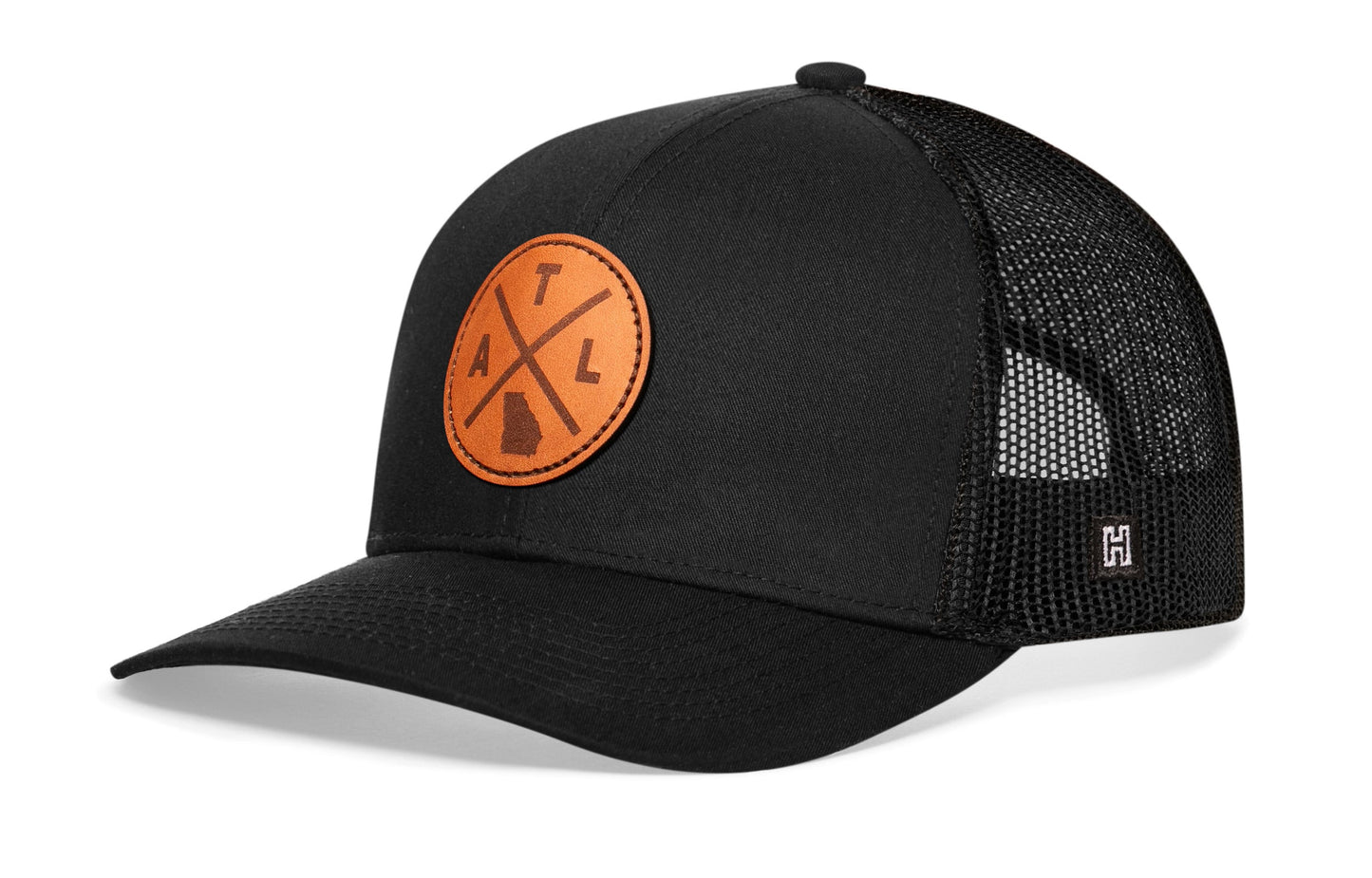 Atlanta Trucker Hat Leather  |  Black ATL X Snapback