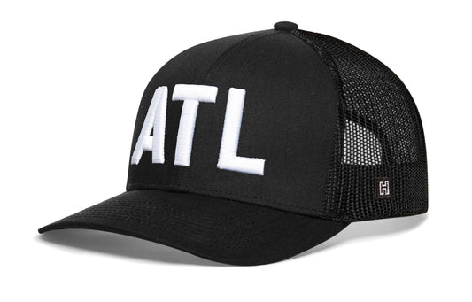 Atlanta White Block Trucker Hat | Black White ATL Block Snapback