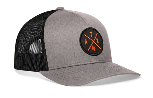 Austin Trucker Hat | Orange ATX X | Gray-Black Snapback