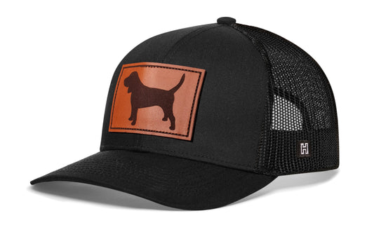 Beagle Trucker Hat Leather | Black Dog Snapback