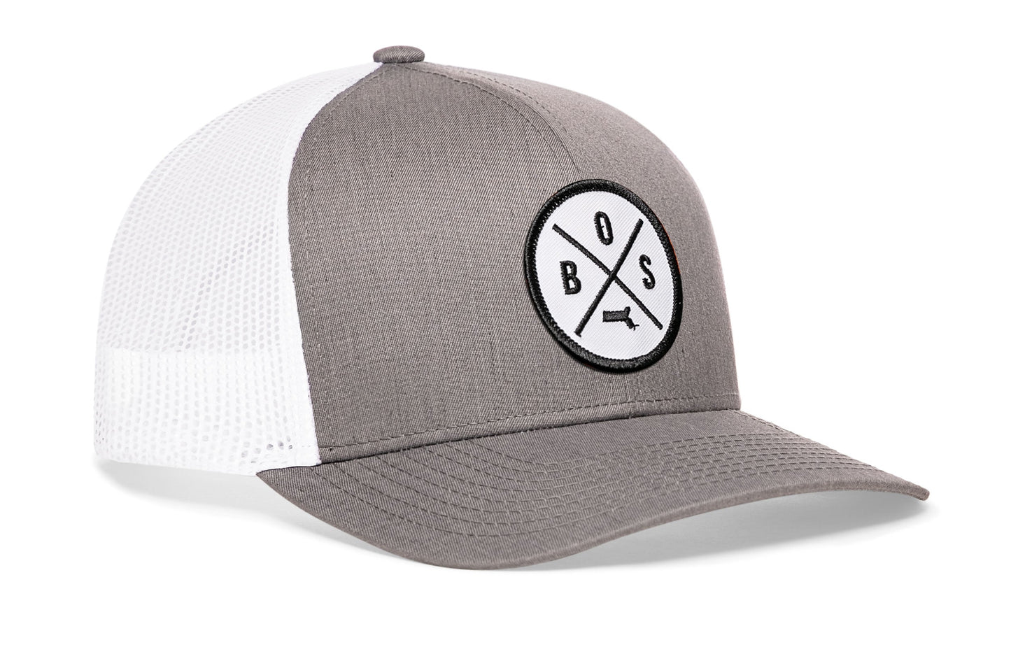Boston Trucker Hat  |  Gray-White BOS X Snapback
