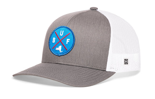 Buffalo Trucker Hat | Blue Red BUF X | Gray-White Snapback